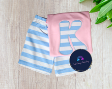 Load image into Gallery viewer, Boys Striped Shorts and Coordinating Monogram Applique
