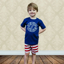 Load image into Gallery viewer, Boys Striped Shorts and Coordinating Monogram Applique
