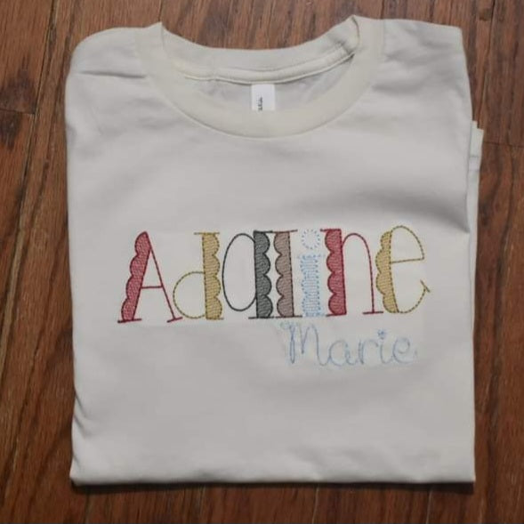 Girls Scalloped Red/White/Blue Name