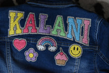 Load image into Gallery viewer, Denim Jacket Faux Chenille Varsity Name Plus Patches
