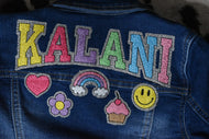 Denim Jacket Faux Chenille Varsity Name Plus Patches