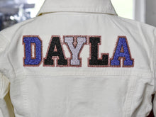 Load image into Gallery viewer, Denim Jacket Faux Chenille Varsity Name
