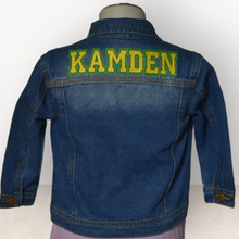 Load image into Gallery viewer, Denim Jacket Faux Chenille Varsity Name
